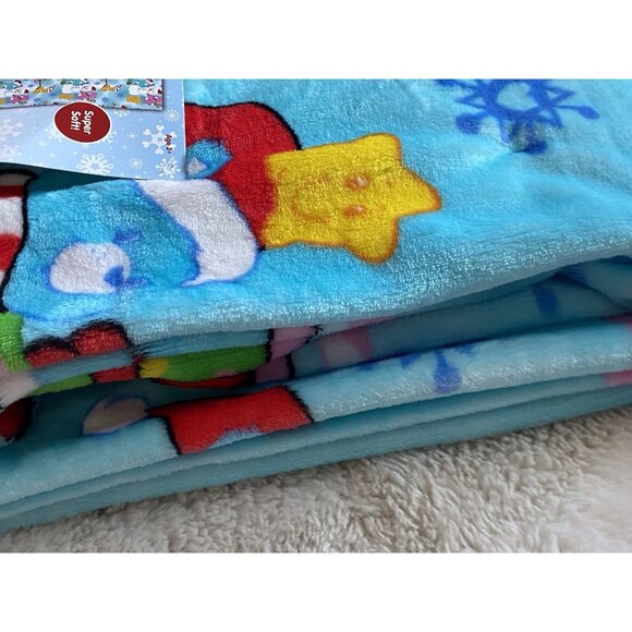 Care Bears Christmas Blanket Throw BLUE 50 X 70” Snowman Holiday Sled Viral NEW - Picture 9 of 16